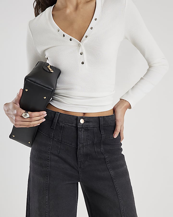 River Island Black Seamed Wide Leg Jeans