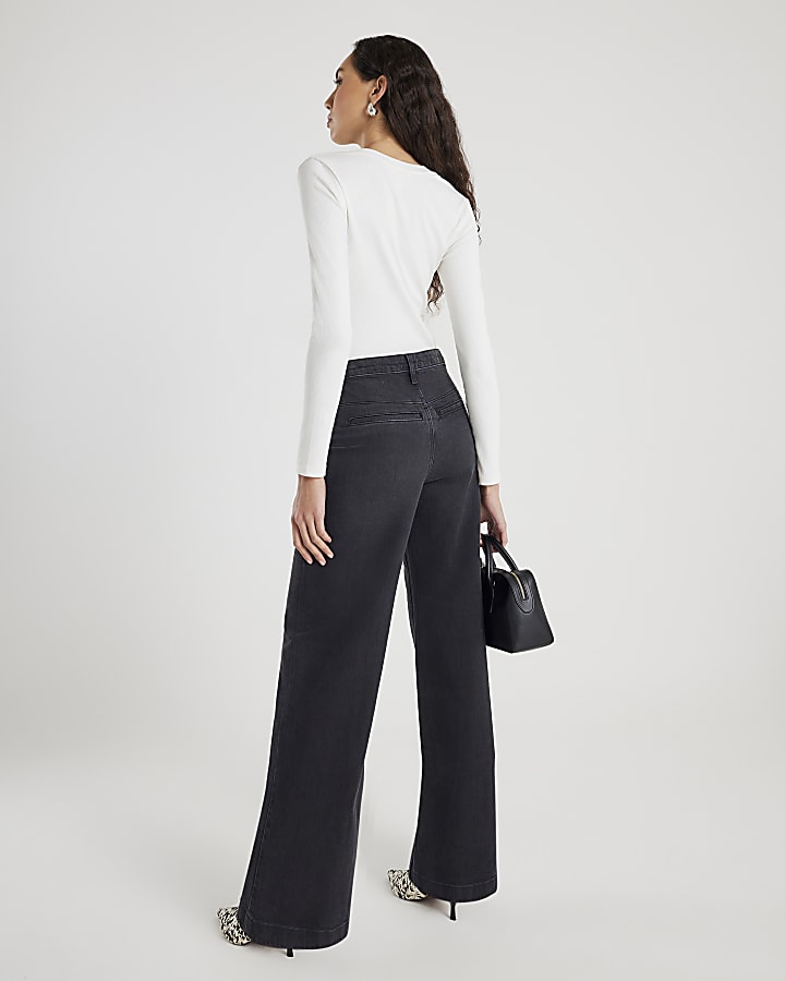 River Island Black Seamed Wide Leg Jeans