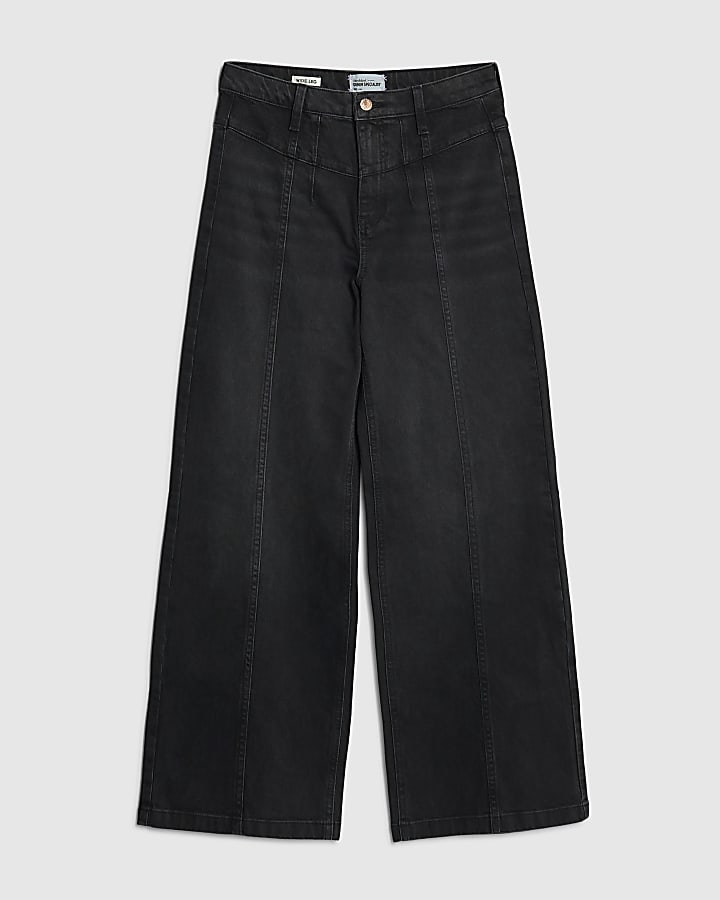 river island Black Seamed Wide Leg Jeans