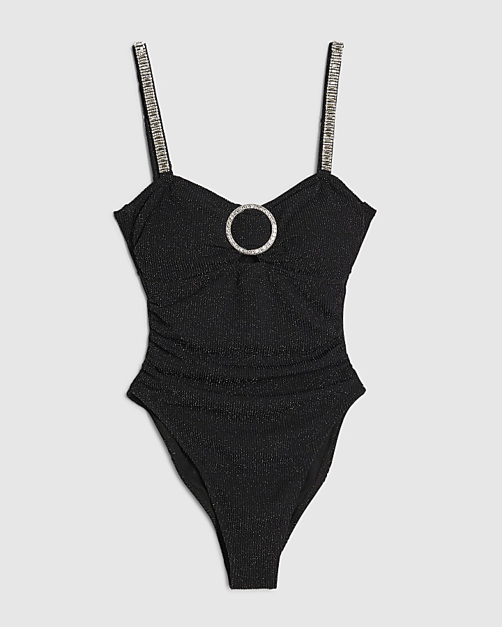 river island Black Shaping Embellished Swimsuit