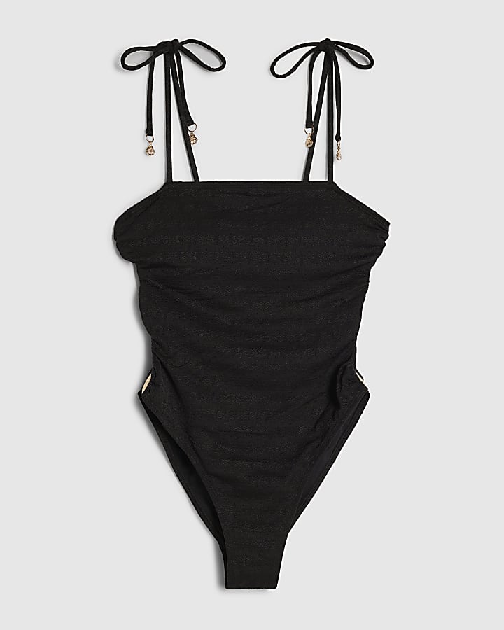 river island Black Shell Side Trim Swimsuit