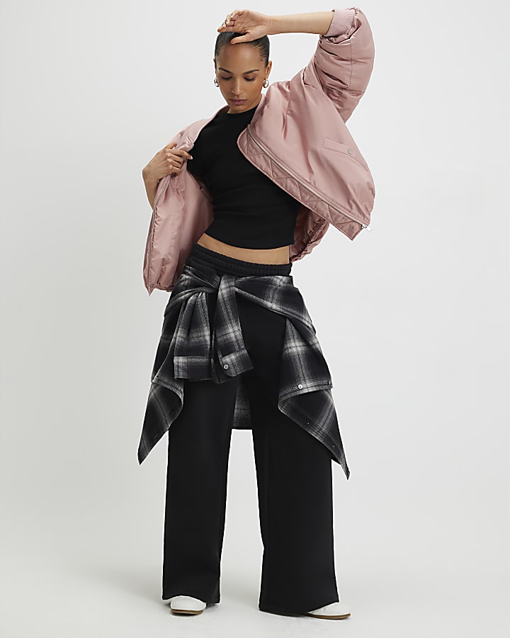 River Island Black Short Sleeve Fitted Ribbed Top