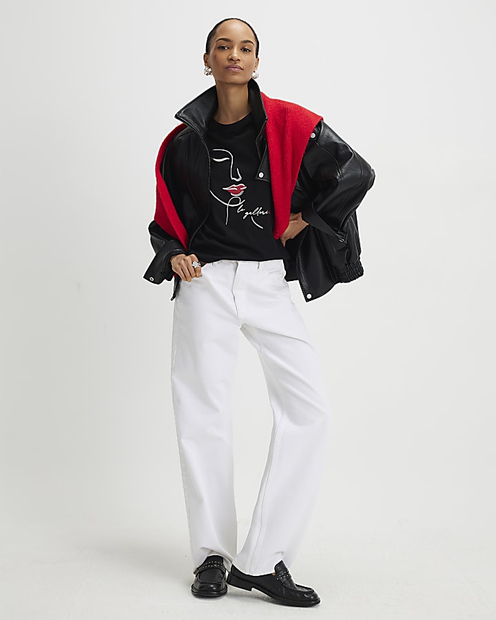 River Island Black Sketchy Face Foil T-Shirt