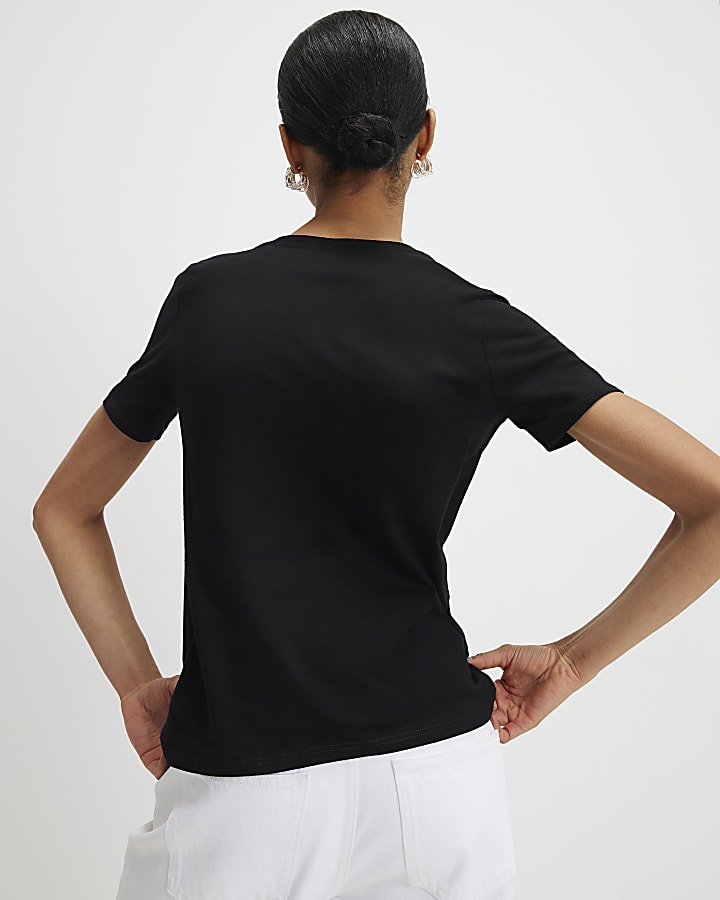 River Island Black Sketchy Face Foil T-Shirt