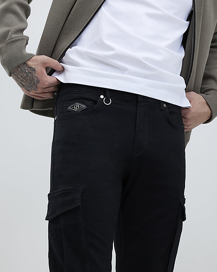 River Island Black Skinny Fit Cargo Jeans