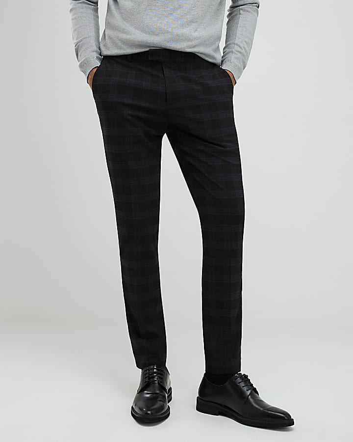 River Island Black Skinny Fit Check Trousers