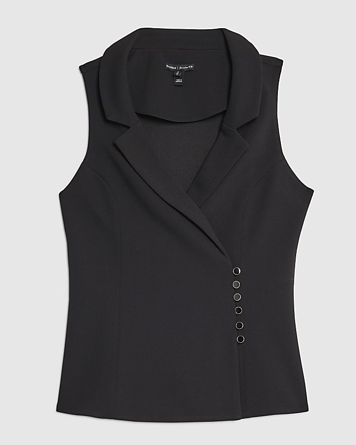 river island Black Sleeveless Asymmetric Waistcoat