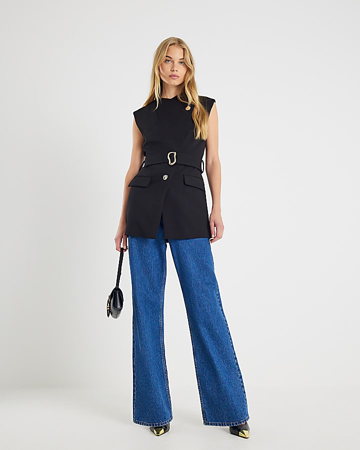 River Island Black Sleeveless Belted Waistcoat