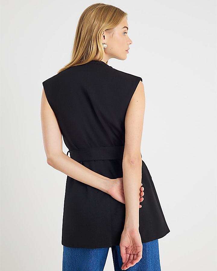 River Island Black Sleeveless Belted Waistcoat