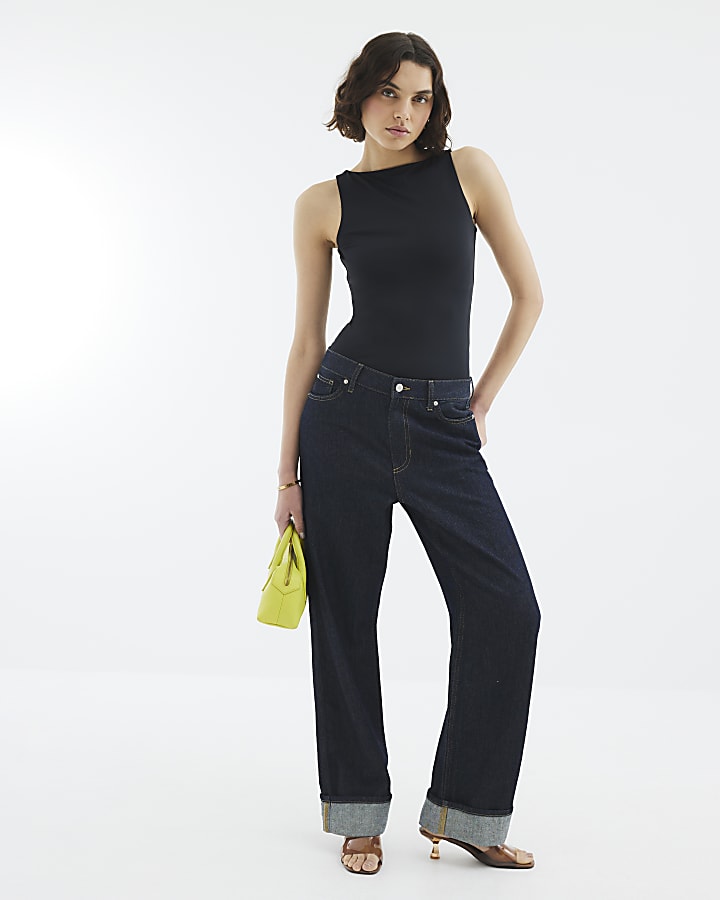 River Island Black Sleeveless Boat Neck Top