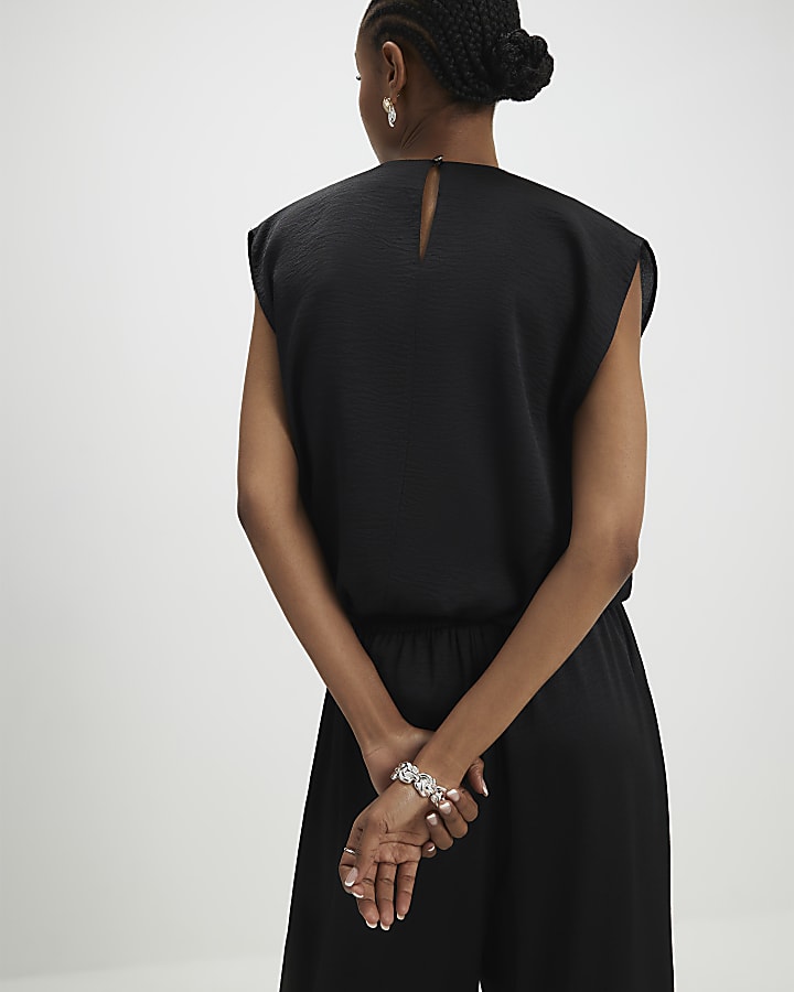 River Island Black Sleeveless Bubble Hem Top
