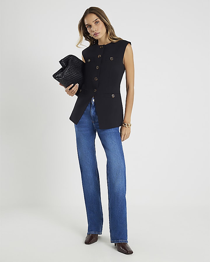 River Island Black Sleeveless Button Up Waistcoat