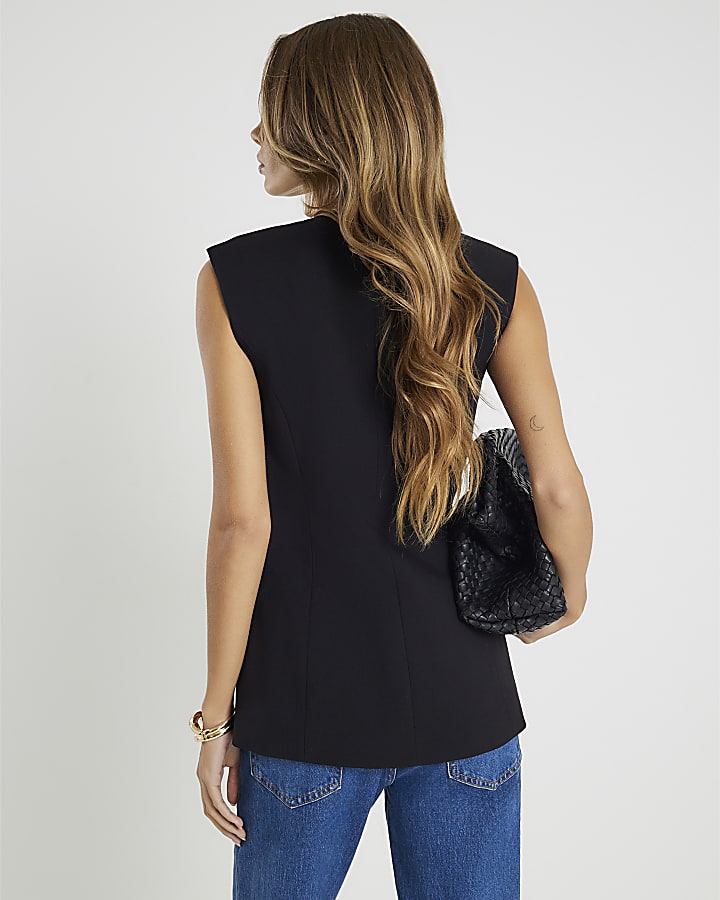 River Island Black Sleeveless Button Up Waistcoat