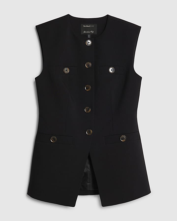 river island Black Sleeveless Button Up Waistcoat