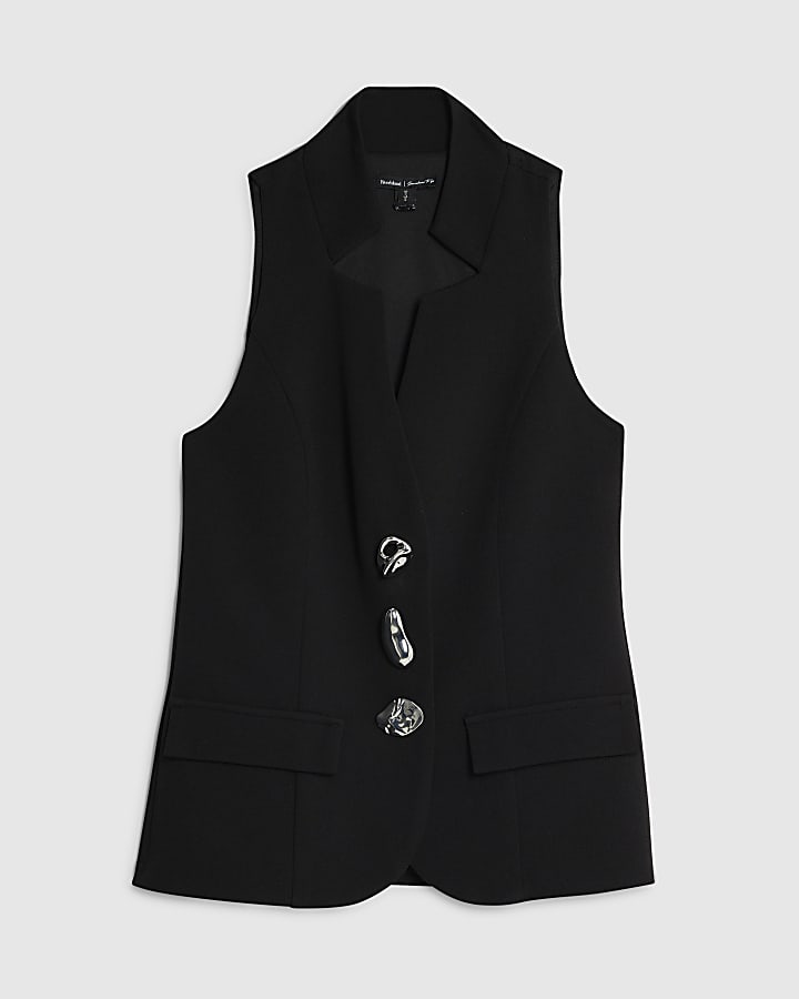 river island Black Sleeveless Button Waistcoat