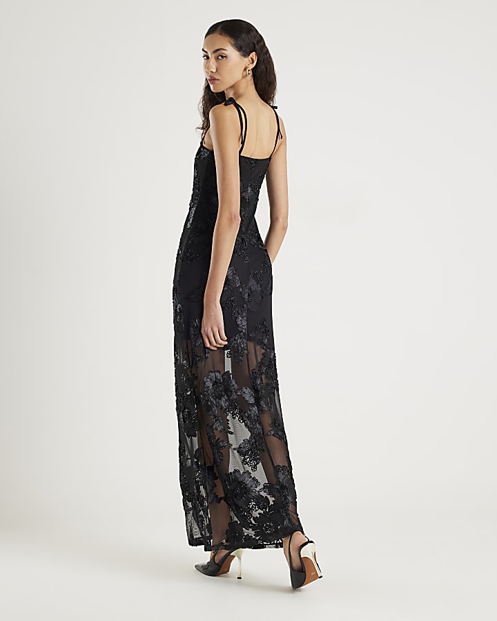 River Island Black Sleeveless Cornelli Maxi Dress