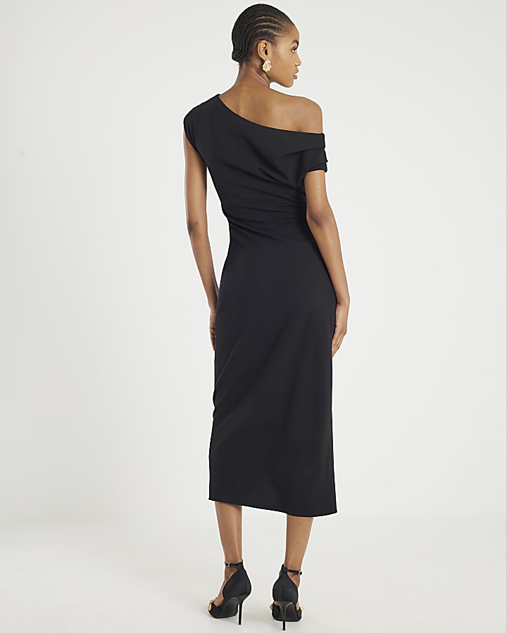 River Island Black Sleeveless Drape Midi Dress
