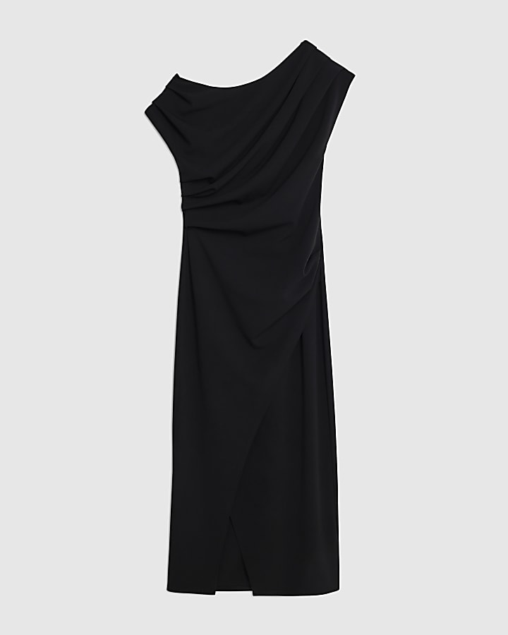 river island Black Sleeveless Drape Midi Dress
