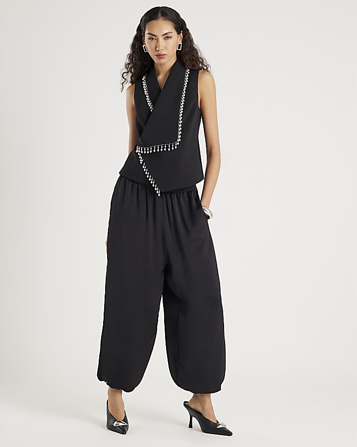 River Island Black Sleeveless Pearl Trim Waistcoat