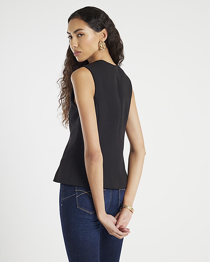 River Island Black Sleeveless V-Neck Waistcoat