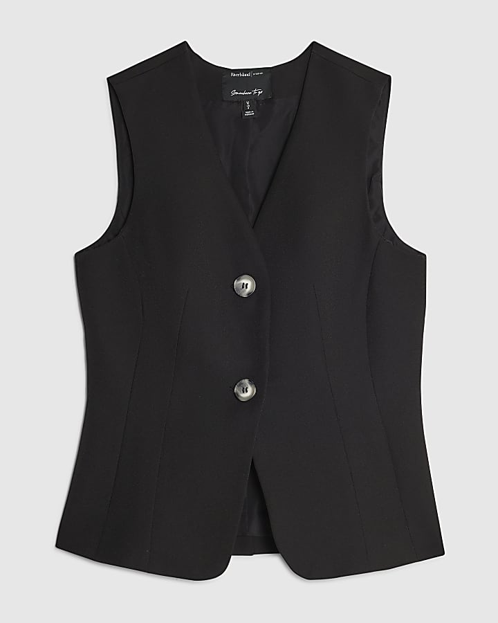river island Black Sleeveless V-Neck Waistcoat