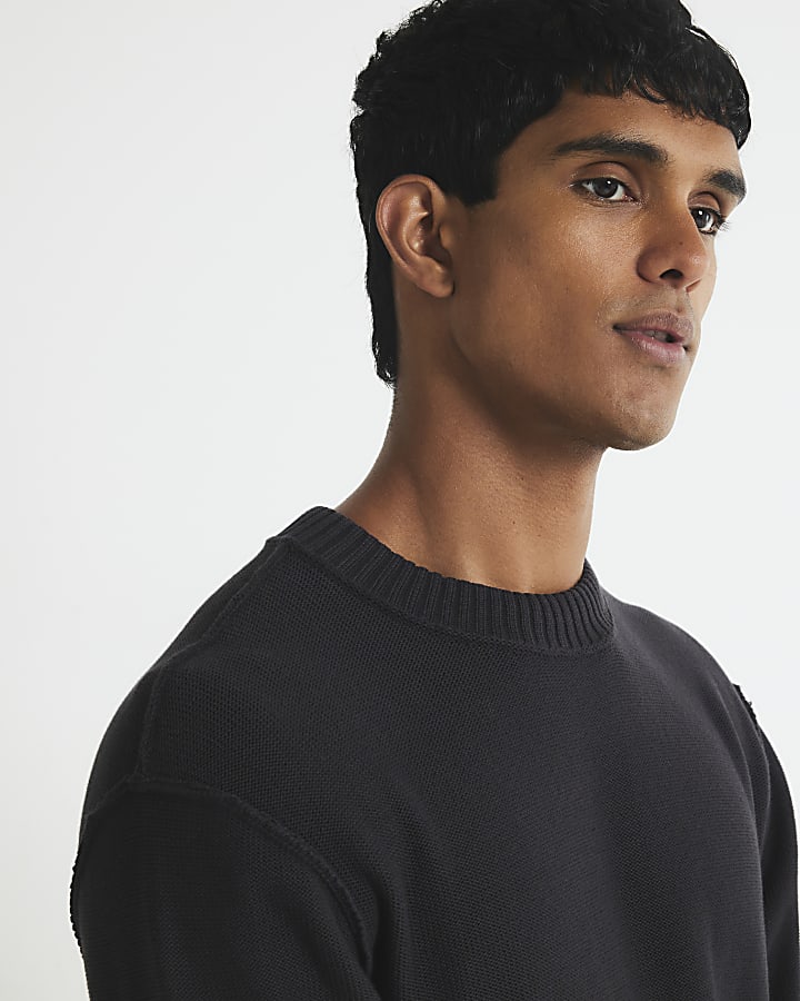 River Island Black Slim Fit Badged Jumper