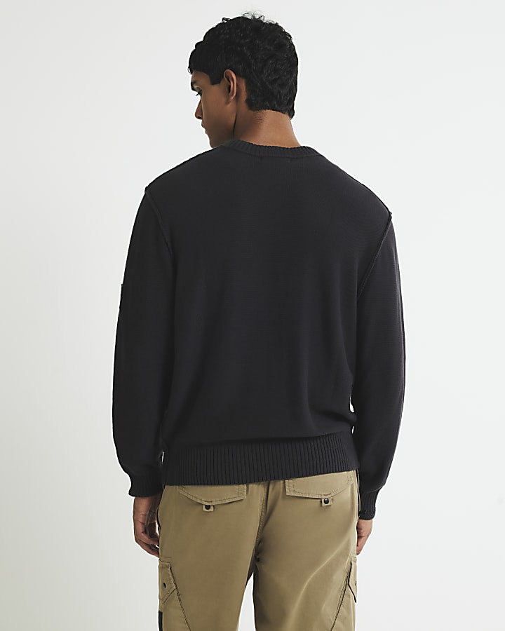 River Island Black Slim Fit Badged Jumper
