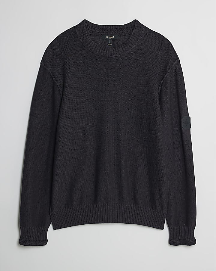 river island Black Slim Fit Badged Jumper