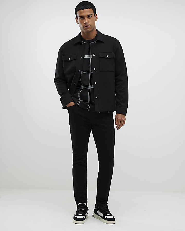 River Island Black Slim Fit Collared Overshirt