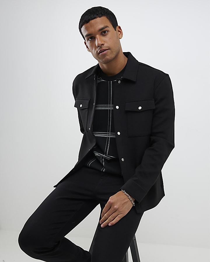 River Island Black Slim Fit Collared Overshirt