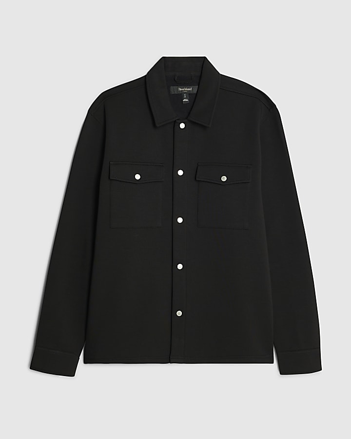 river island Black Slim Fit Collared Overshirt