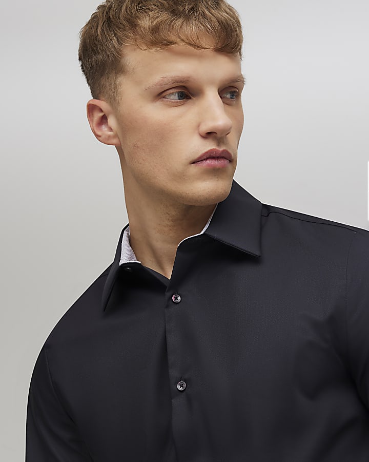 River Island Black Slim Fit Contrast Trim Shirt