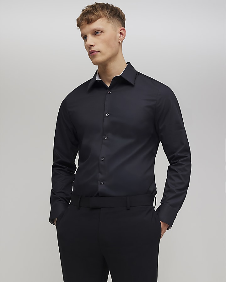 River Island Black Slim Fit Contrast Trim Shirt