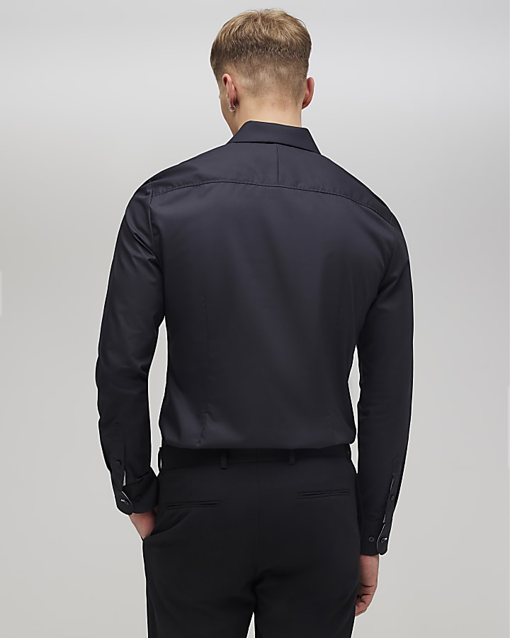 River Island Black Slim Fit Contrast Trim Shirt