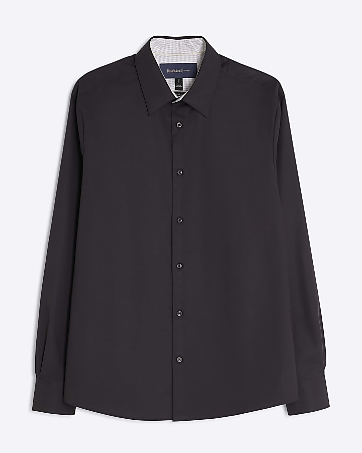 river island Black Slim Fit Contrast Trim Shirt