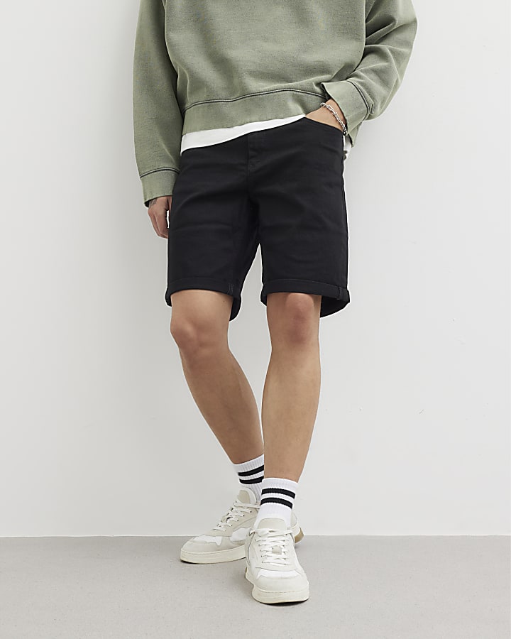 River Island Black Slim Fit Denim Shorts