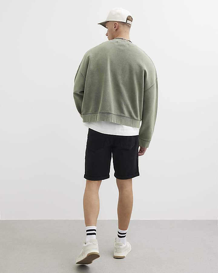River Island Black Slim Fit Denim Shorts