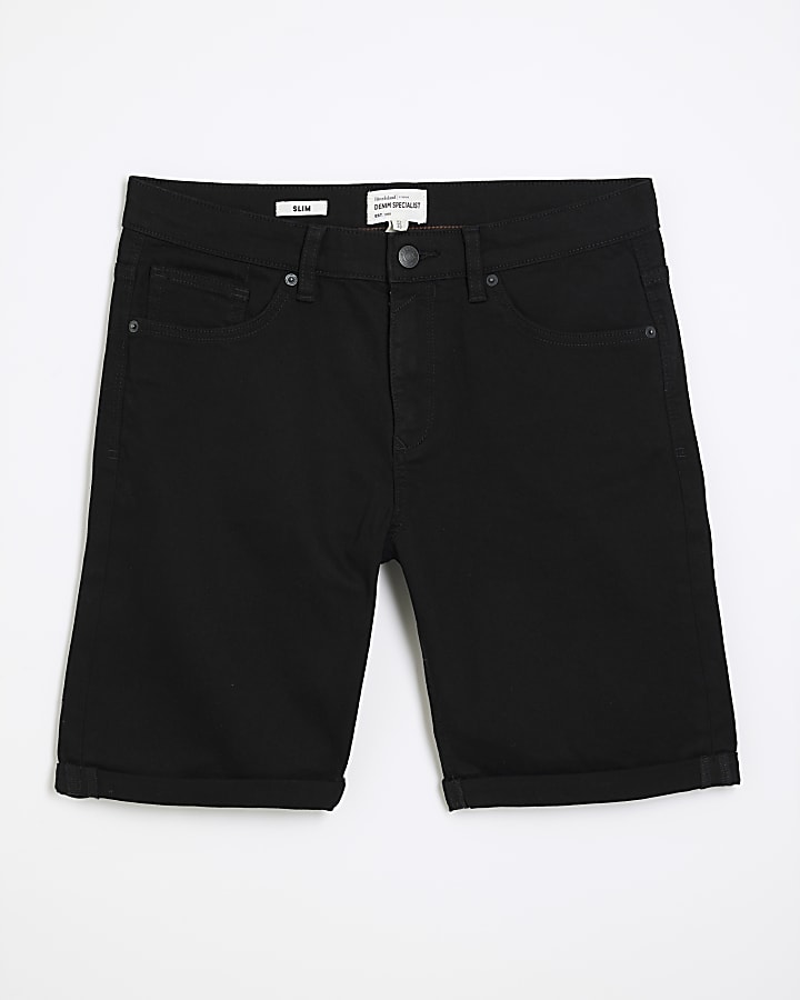 river island Black Slim Fit Denim Shorts