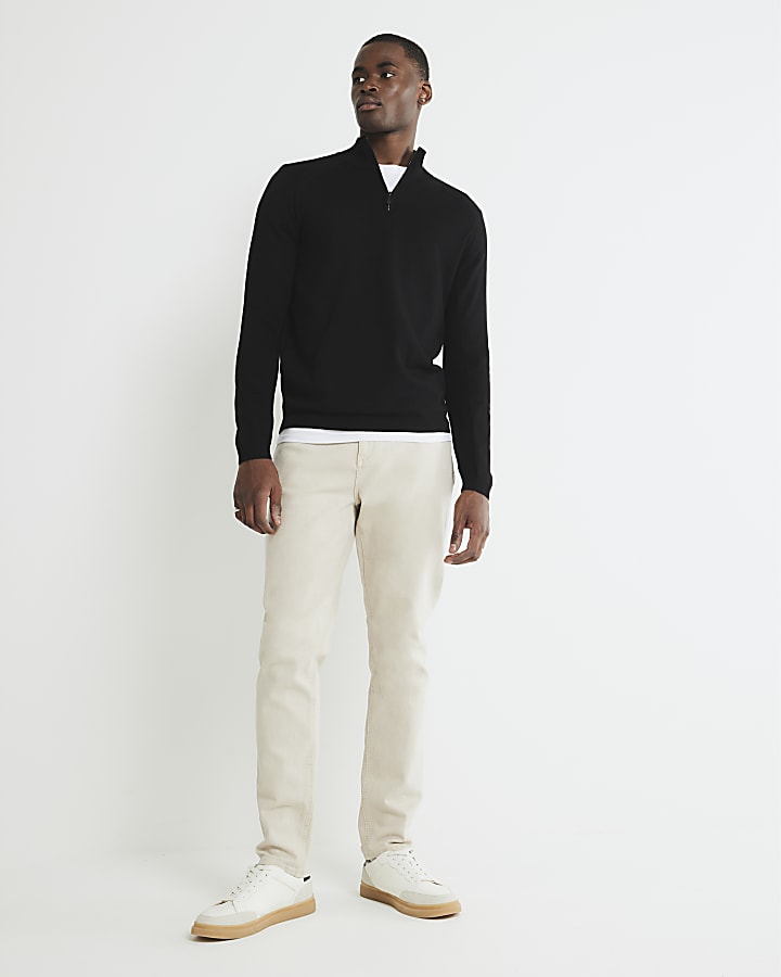 River Island Black Slim Fit Half Zip Jumper
