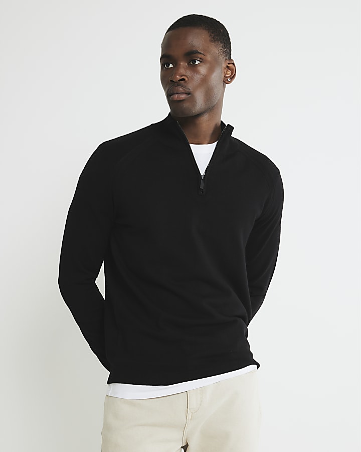 River Island Black Slim Fit Half Zip Jumper