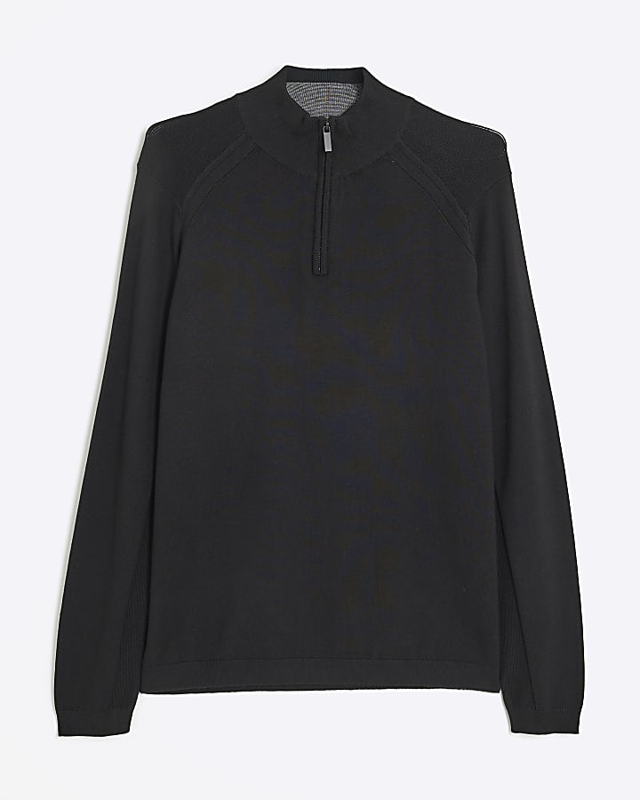 river island Black Slim Fit Half Zip Jumper