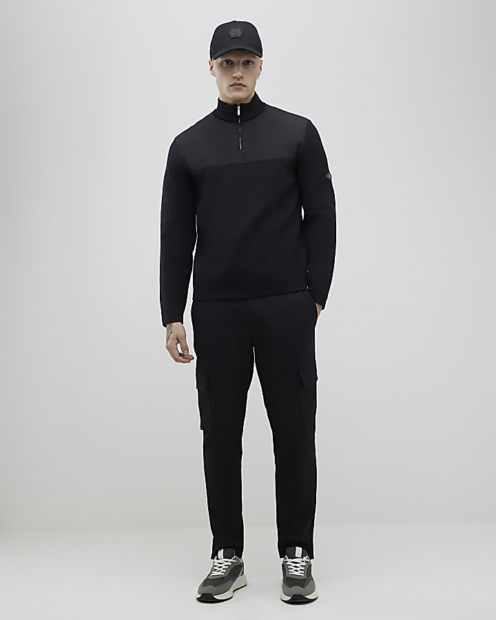 River Island Black Slim Fit Hybrid Funnel Jumper