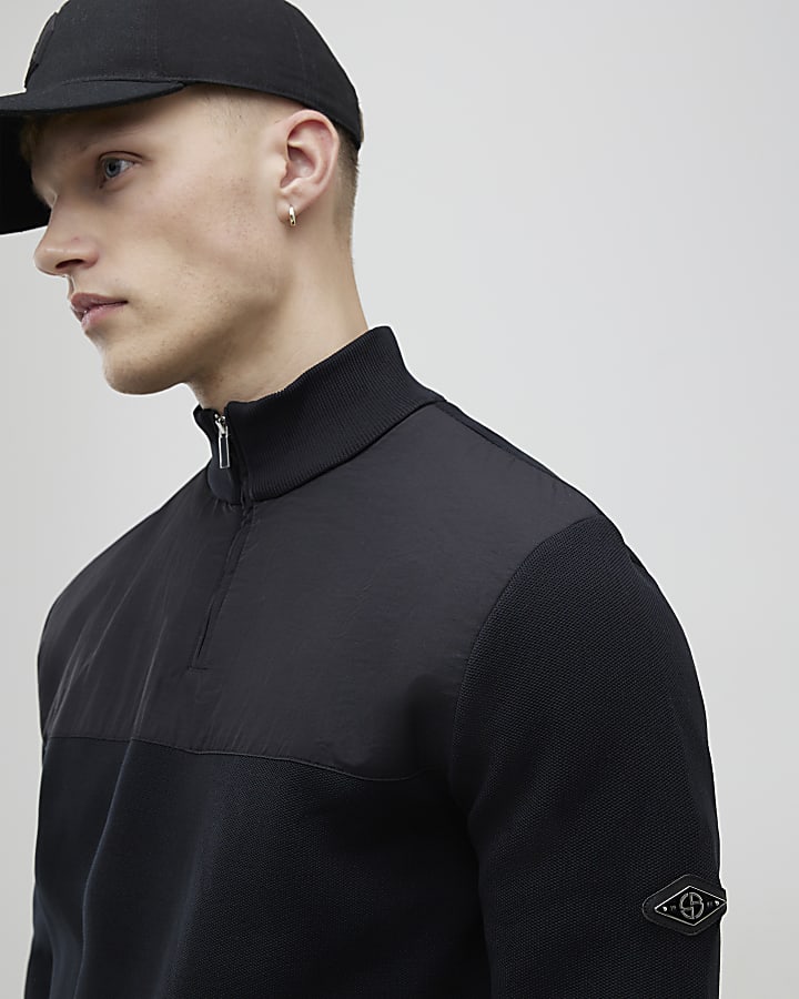 River Island Black Slim Fit Hybrid Funnel Jumper