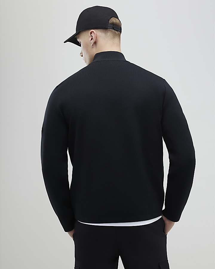 River Island Black Slim Fit Hybrid Funnel Jumper