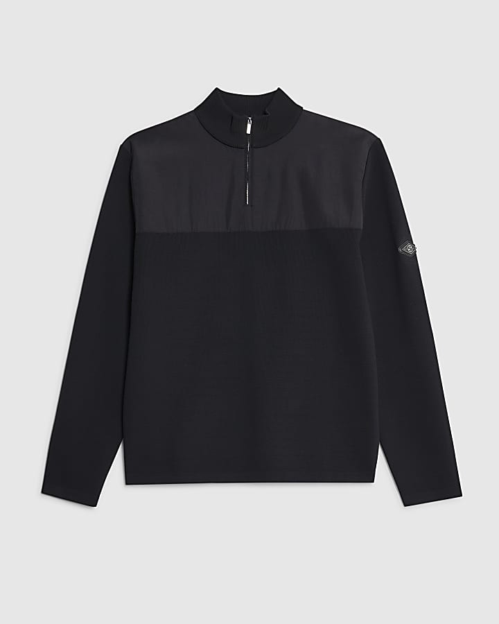 river island Black Slim Fit Hybrid Funnel Jumper