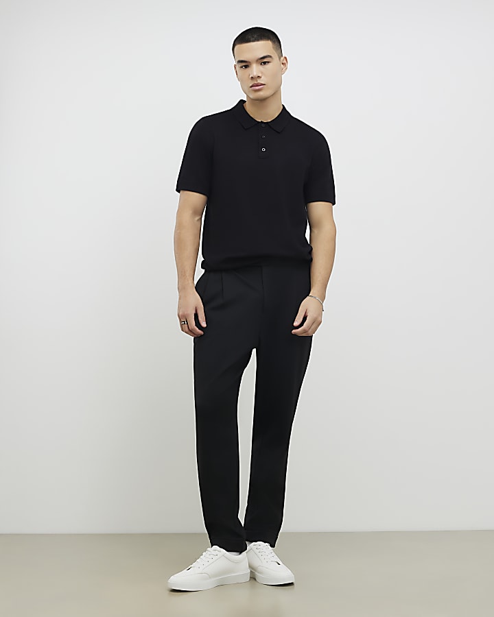 River Island Black Slim Fit Knitted Polo Shirt
