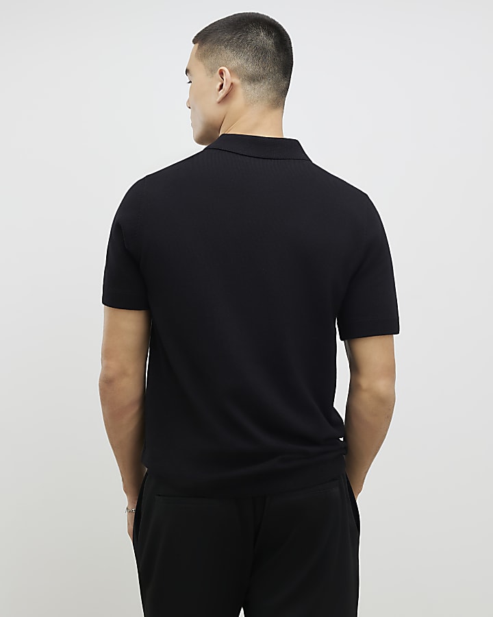 River Island Black Slim Fit Knitted Polo Shirt