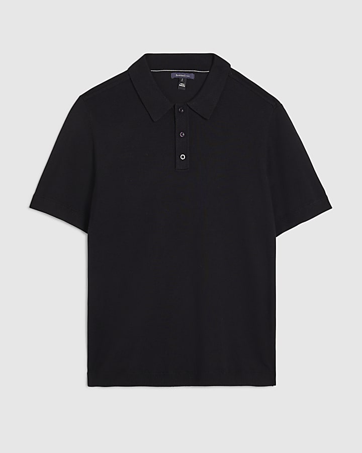 river island Black Slim Fit Knitted Polo Shirt