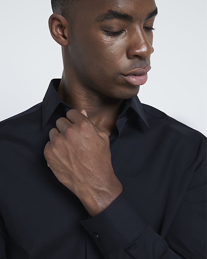 River Island Black Slim Fit Long Sleeve Shirt