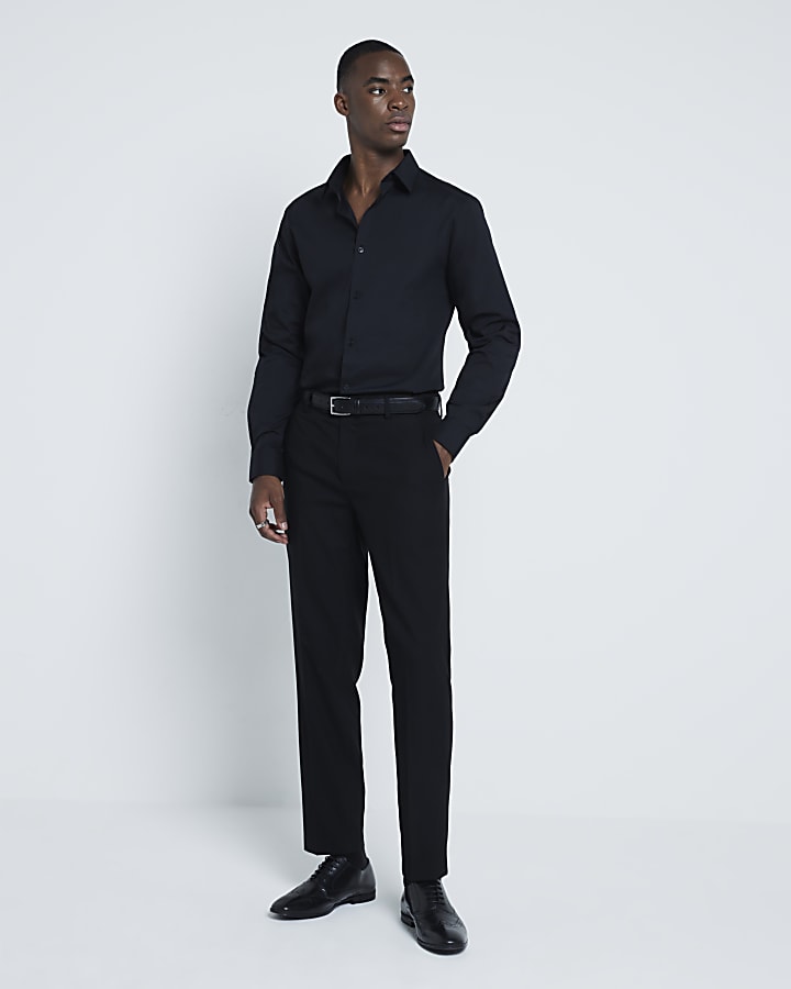 River Island Black Slim Fit Long Sleeve Shirt